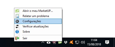 Menu configurações do MarketUP Desktop